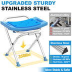 Medhelp Upgraded Folding Shower Chair, Stainless Steel Foldable Shower Seat for Inside Bathtub, Lightweight & Portable Travel Shower Stool, Anti-Slip Feet Bath Chair for Elderly, Disabled, Injured
