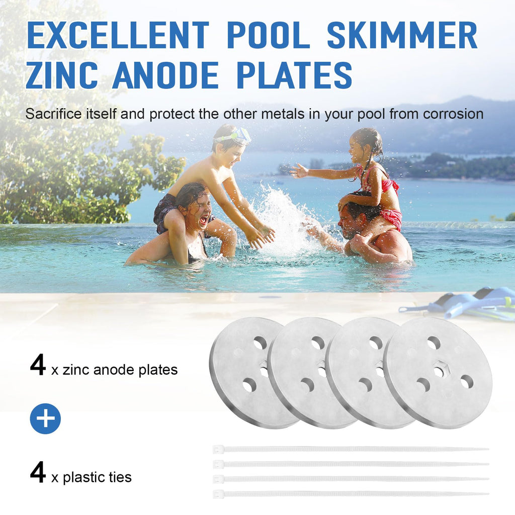 Dairrr Fuuu Pool Zinc Anode Weight Plate, Anti-Electrolysis Sacrificial Anode for Salt System Swimming Pools Against Corrosion and Electrolysis, Keep Your Skimmer Basket in Place, 4 Pack