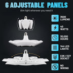 Bell+Howell Socket Burst Screw in LED Garage Lights, 3500LM Ultra Bright LED Shop Lights for Garage, Shed, Attic, Wrokshop, Screw-in E26/E27, 6 Light Panels, Easy to Install