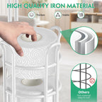 TomCare Toilet Paper Holder Stand with Shelf 4 Raised Feet Upgraded Free Standing Toilet Paper Roll Storage with Tissue Paper Dispenser Metal Bathroom Storage Organization (White)