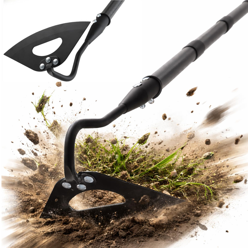 HANGMAICOME Garden Hoe Weeder Removal - Heavy Duty Weed Hoes for Gardening,55" Stand Up Long Handle, Sharp Hollow Blade,Push Pull Hand Weeding Tool for Garden Bed, Yard,Lawn Landscaping