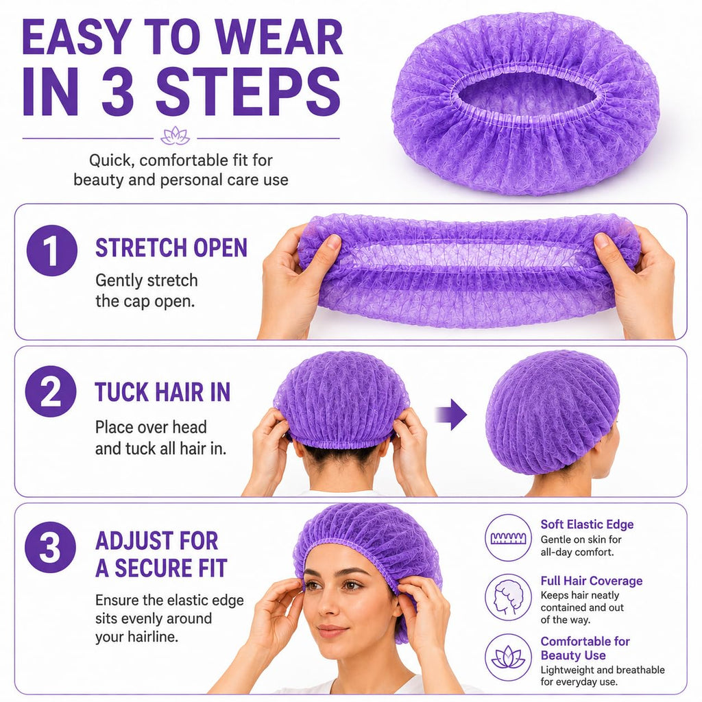 Disposable Bouffant Caps, 21inches Hair Net, Elastic Dust Cap for Food Service, Kitchen Head Cover (Purple)