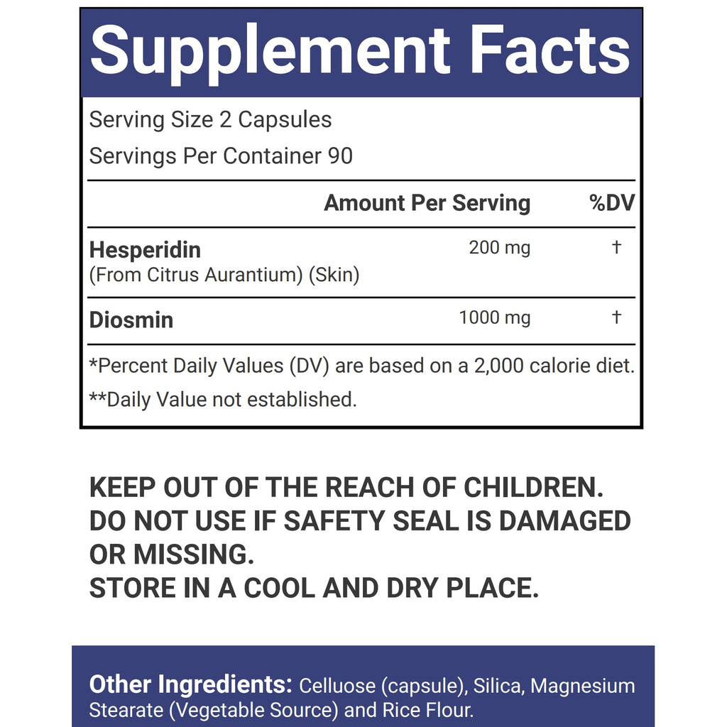 VitaCosmoX Diosmin Hesperidin 1200 mg Complex, 180 Capsules, Citrus Bioflavonoids Rich Fruit Extract, 100% Vegetarian, Non-GMO & Gluten Free Diosmin Supplement with Max Strength