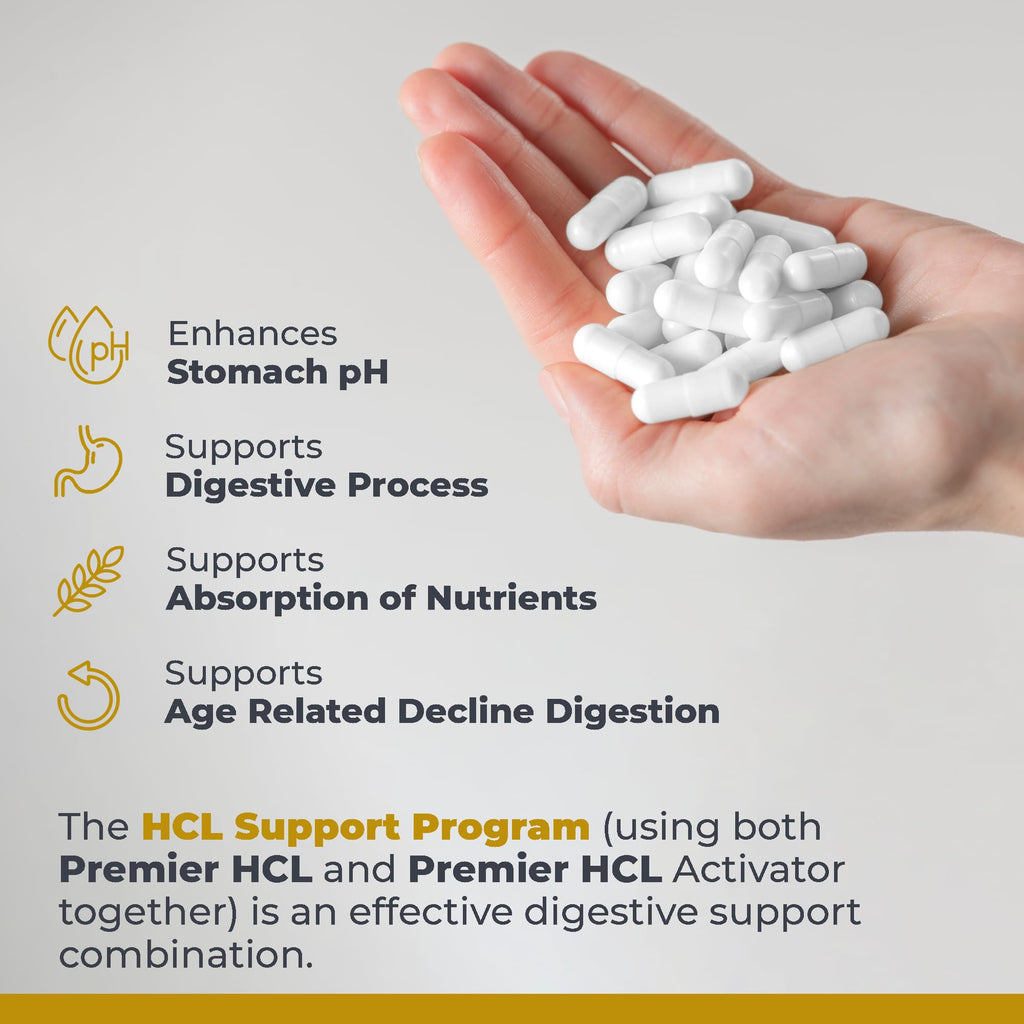 Premier Research Labs Premier HCL Activator - Pepsin Digestive Enzymes Supplement for Optimal Digestive Function for Men & Women, Low Stomach Acid, Nutrient Absorption - 90 Vegetarian Capsules