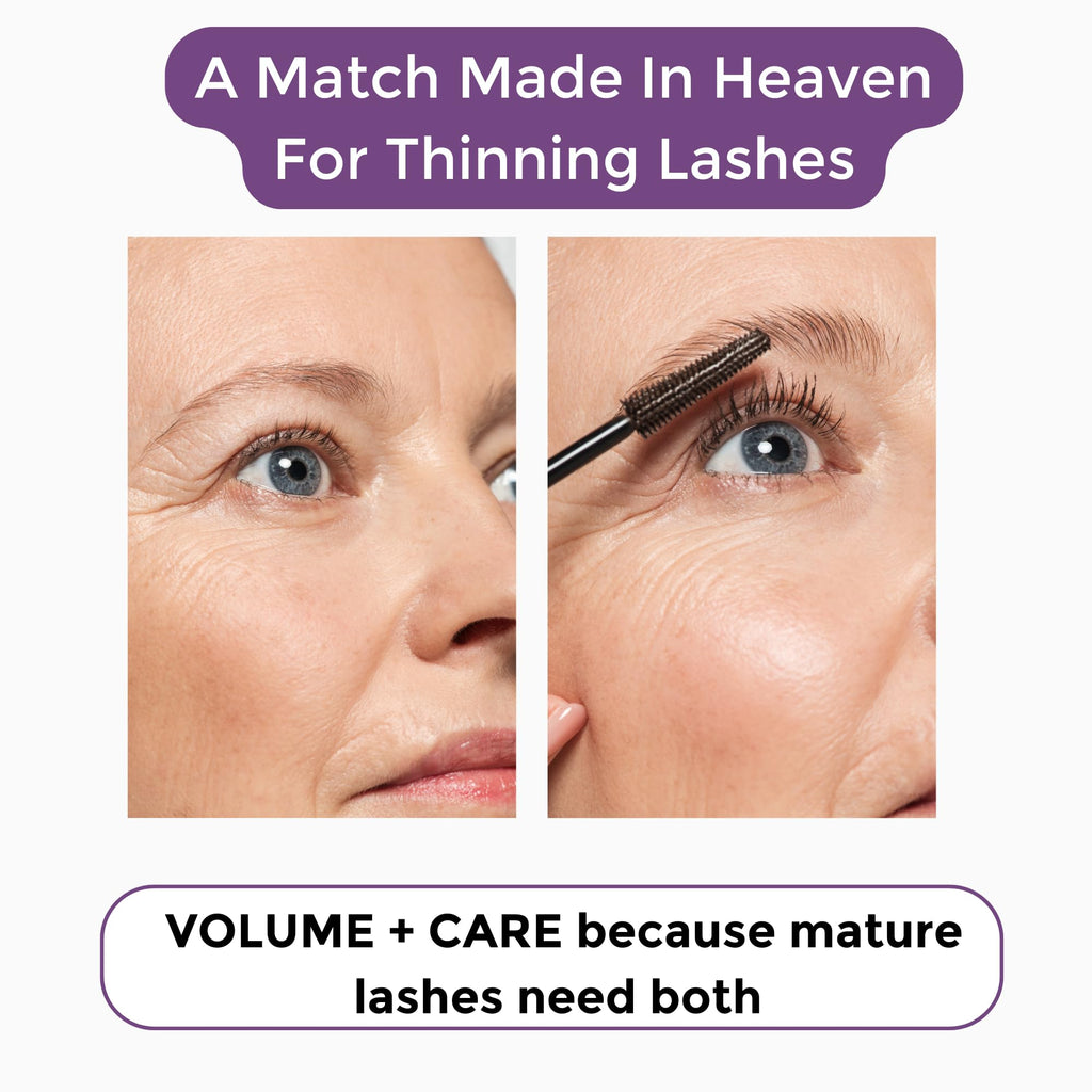 Rumi Cosmetiques VolumeCare+ Mascara For Mature Women - Extreme Length and Volume 2-in-1 Formula - No Clumps or Flaking, Long-Wearing, Hypoallergenic Mascara For Sensitive Eyes (Dark Brown)