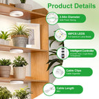 RWNTAO 3.54" Ceiling Grow Light for Indoor Plants, Warm&White Full Spectrum Plant Light, Growing Lamp with 6/12/16H Auto Timing, 10 Dimmable Brightness Levels for Small Plants, 3Head