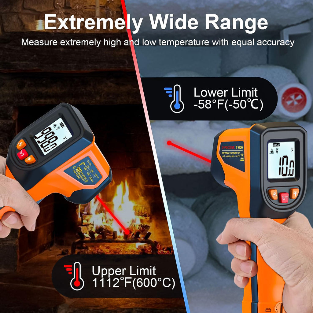 Laser Infrared Thermometer Non-Contact Digital Temperature Gun, -58℉～1112℉(-50℃～600℃) IR Thermometer for Industrial, Kitchen Cooking, Automotive, HVAC (Not for Human Body Temp)