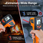 Laser Infrared Thermometer Non-Contact Digital Temperature Gun, -58℉～1112℉(-50℃～600℃) IR Thermometer for Industrial, Kitchen Cooking, Automotive, HVAC (Not for Human Body Temp)