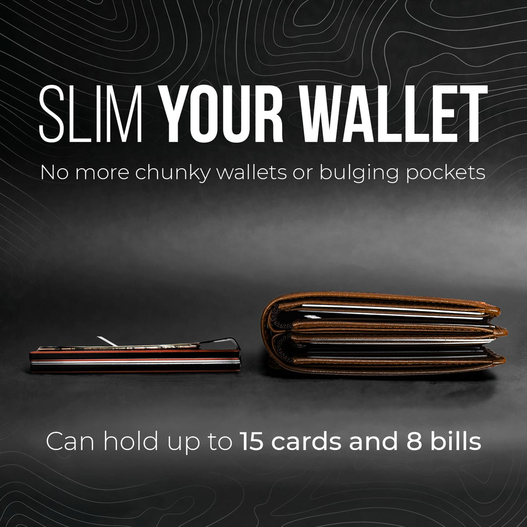 Mountain Voyage Co Minimalist Wallet for Men & Women - Slim RFID Wallet, Scratch Resistant, Credit Card Holder & Money Clip, Easily Removable Money & Cards, (Beech Wood Carbon)