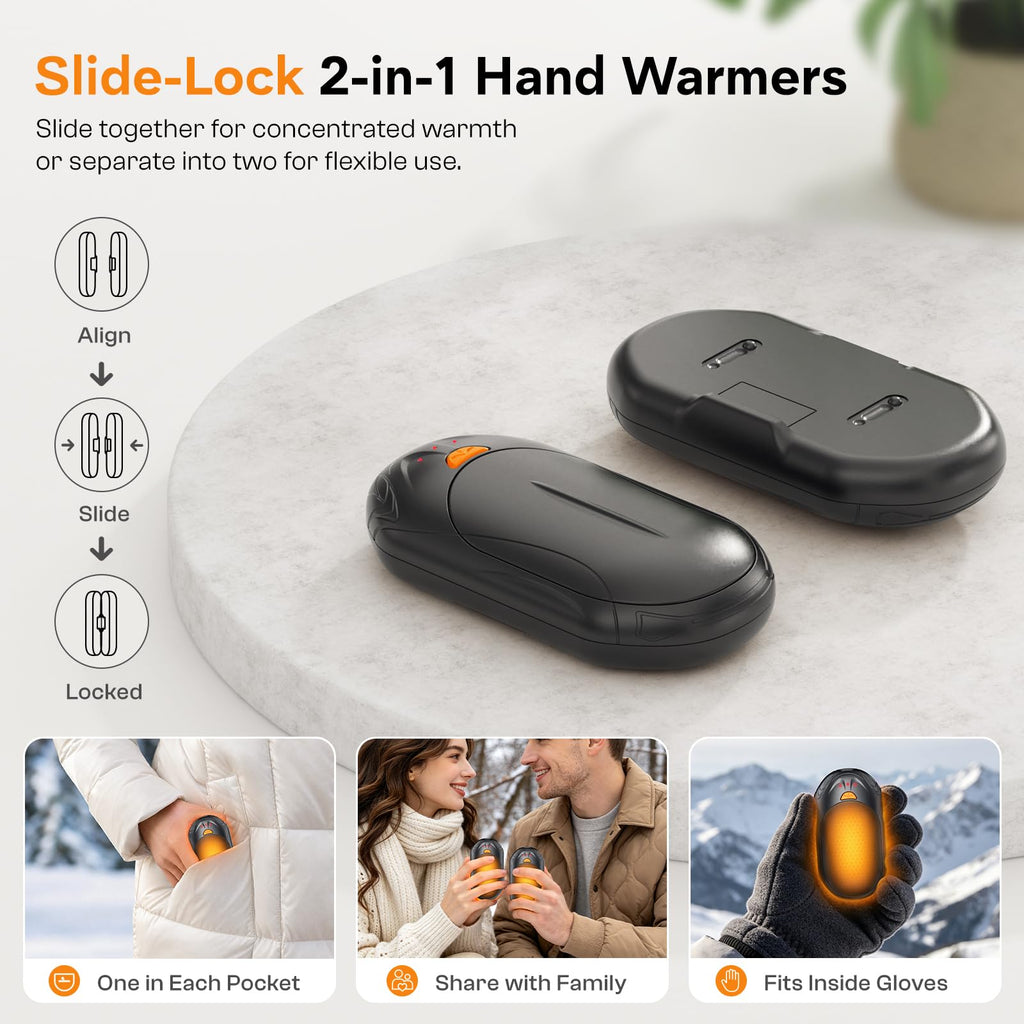 POMPONGO Hand Warmers,20H Heat,Rechargeable, Heat On Demand, 2 Pack