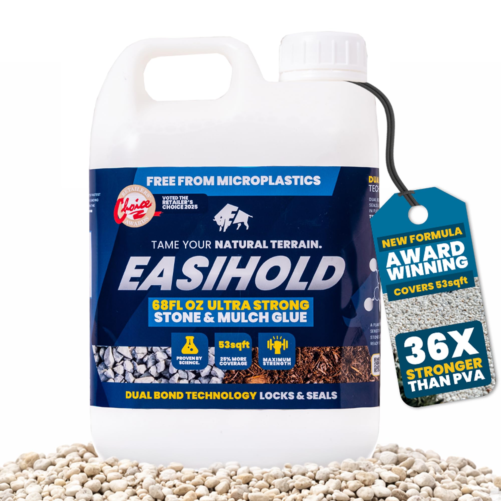 Easihold Rock Glue – Gravel Binder for Pea Gravel & Stones. Long-Lasting Mulch Glue for Landscaping – Non-Toxic, Ready-to-Use Gravel Lockdown for Paths, Patios & Garden Borders (64oz)