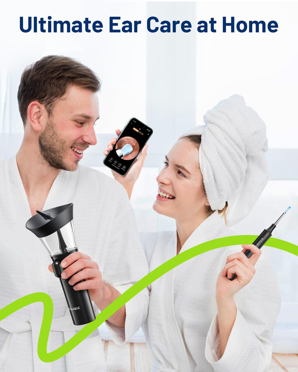KAUGIC Ear Cleaner with Camera, Manual Wax Removal Kit, 7 Spoons, Black