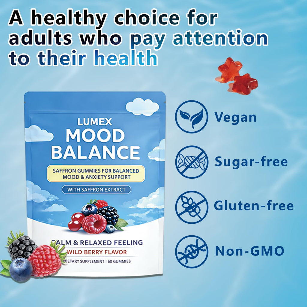 Purebite Lumex-Mood Balance Saffron Gummies | Vegan, Sugar-Free, 60 Count