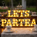 Honoson 10 Pcs Tea Party Birthday Decorations Lets Par Tea Lights Sign Decor Neon LED Lights Table Decoration for Birthday Girl Baby Shower Party Home Indoor Decor