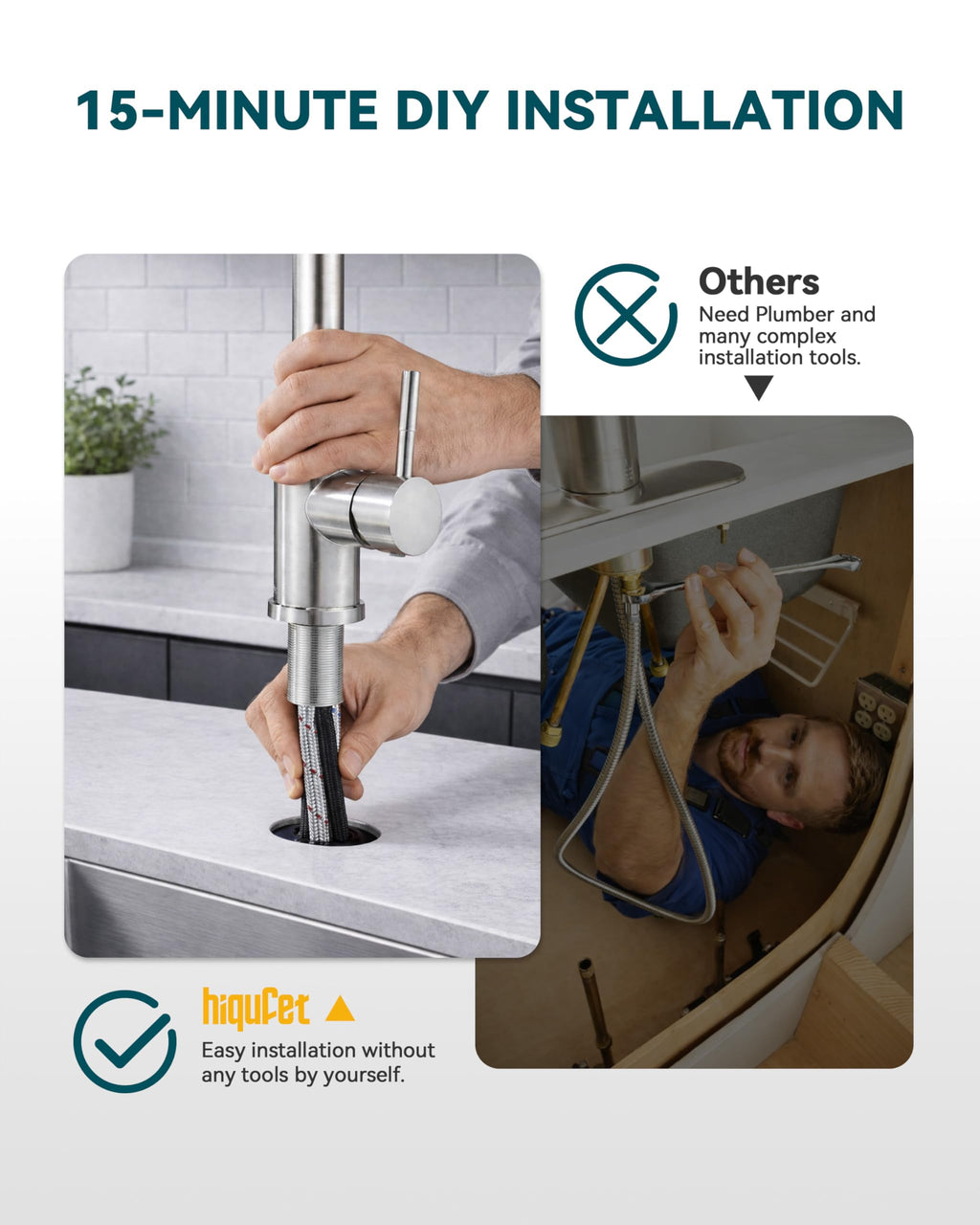 Hiqufet Kitchen Faucet with Pull Down Sprayer, Single Handle High Arc Kitchen Sink Faucet, Lead-Free Stainless Steel Modern Rv Bar Sink Faucets (Brushed Nickel)