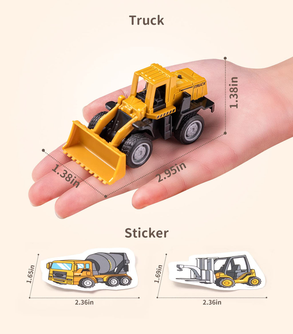 Mini Construction Toys for Kids, Die Cast Construction Truck Vehihcles with Stickers for Toddler Age 3 4 5 6 7 8 Years Old, Metal Dump Truck, Excavator Sandbox Car Toys for Outdoor Pretend Play