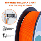 ZIRO Matte PLA Filament 1.75mm, Pure Color No-Shine 3D Printer Filament, High Toughness 3D Printing Material, Military Orange (Matte)
