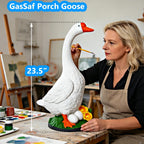 GasSaf 23 Inch Porch Goose Outdoor Garden Statue, Large Porch Goose for Garden Yard Patio Balcony Decor, Heavy-Duty & Independent Standing, Big Resin White Cygnus Sculpture, Father Gift