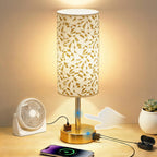 Fitfull Table Lamp for Nightstand, High-Sensitivity Touch, 3-Level Dimmable Bedside Lamp with AC Outlet | USB | and USB-C, Ideal Night Stand Lamp for Bedroom, Reading, Living Room(Triangle&Gold)