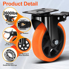 QNCZ Caster Wheels, 5 Inch Heavy Duty Casters Set of 4, Silent Industrial Casters Load 2600lbs, Swivel Casters for Furniture, Workbench and Cart Wheels
