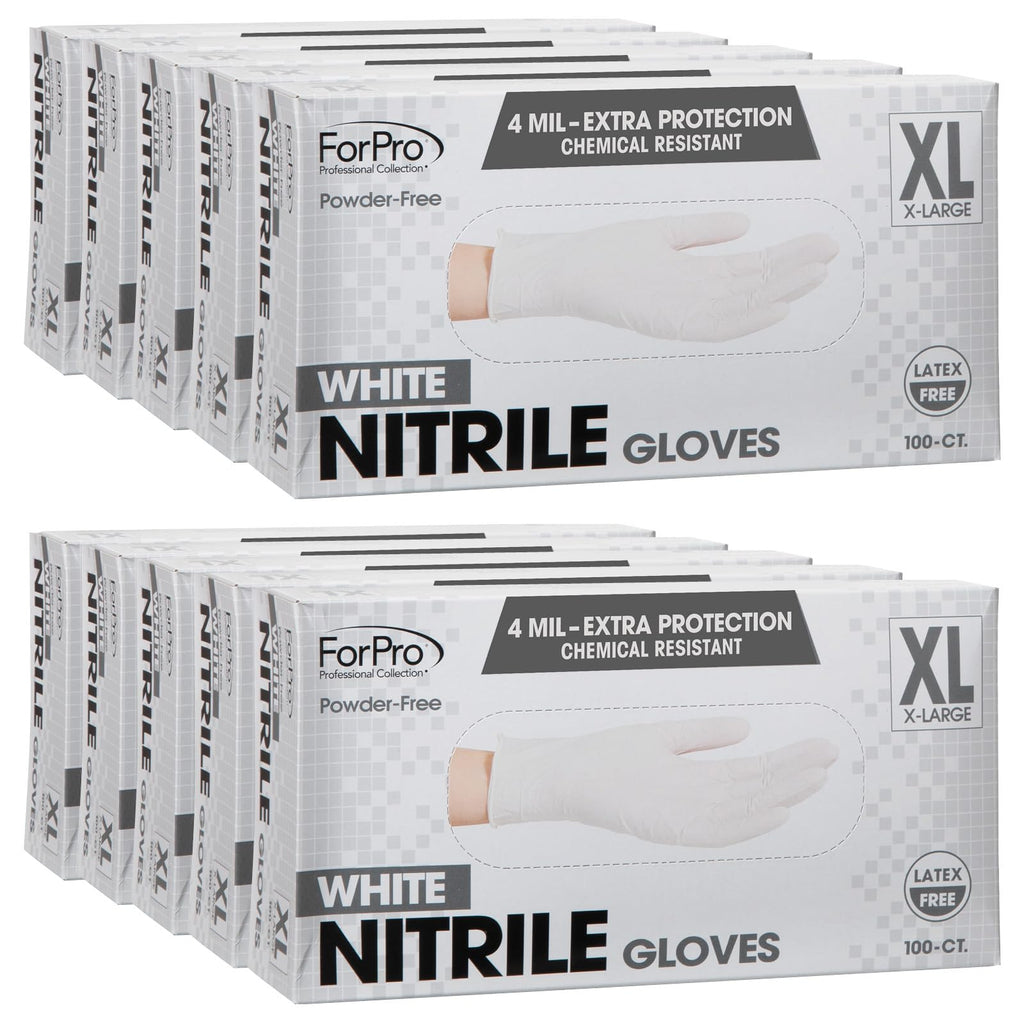 ForPro Disposable Nitrile Gloves, Chemical Resistant, Powder-Free, Latex-Free, Non-Sterile, Food Safe, 4 Mil, White, X-Large, 1000-Count