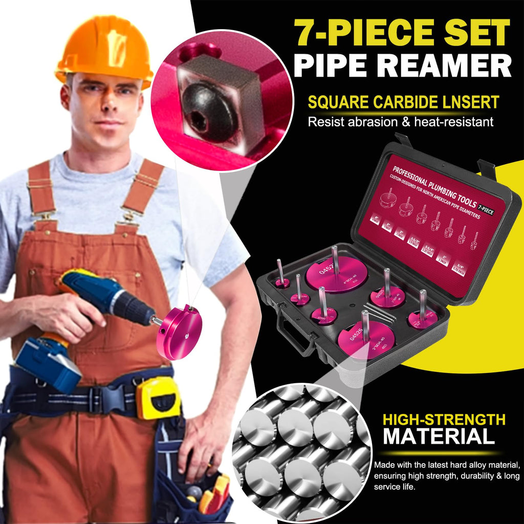 Premium 7Pcs PVC Pipe Reamer Kit For 1/2" Drills- Includes 3/4", 1", 1-1/4", 1-1/2", 2", 3", 4" Compatible with Standard 1/2" Drills,For SCH40 PVC, ABS PVC Pipe,CPVC Perfect for Plumbing Repairs