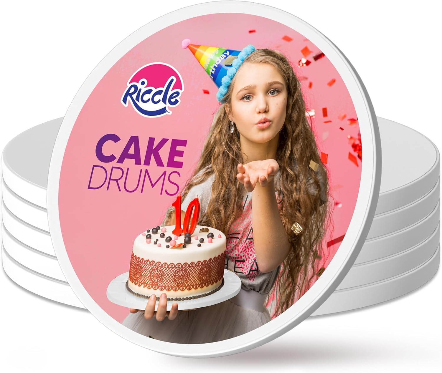 RICCLE Cake Boards - 12 Inch Cake Drum - Smooth-Edged Pack of 6 Cake Drums - Sturdy Cake Boards Round - Bend Resistant Multi-Layered Cake Base for Minimalist Displays