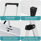 OLIXIS 5 Step Ladder, 330lbs Folding Aluminum Step Stool with Anti-Slip Wide Pedal Handrails, Safety Household Stool Ladder for Home, Kitchen, Courtyard, Outdoor