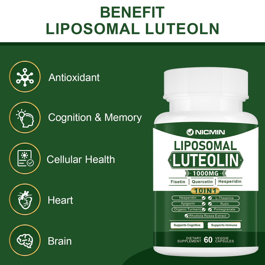 NICMIN 1000MG Liposomal Luteolin, Maximum Absorption, Potent Luteolin Supplement 120 Capsules