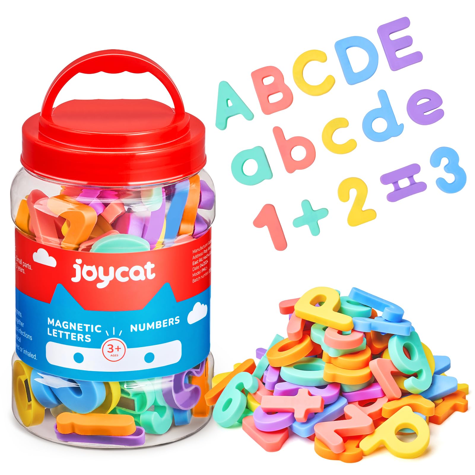 JoyCat Magnetic Letters and Numbers, Uppercase and Lowercase Alphabet Fridge Magnets, Preschool Educational Learning Plastic ABC 123 Colorful Toy Set, Math Symbols for Toddlers, Kids (104 PCS)