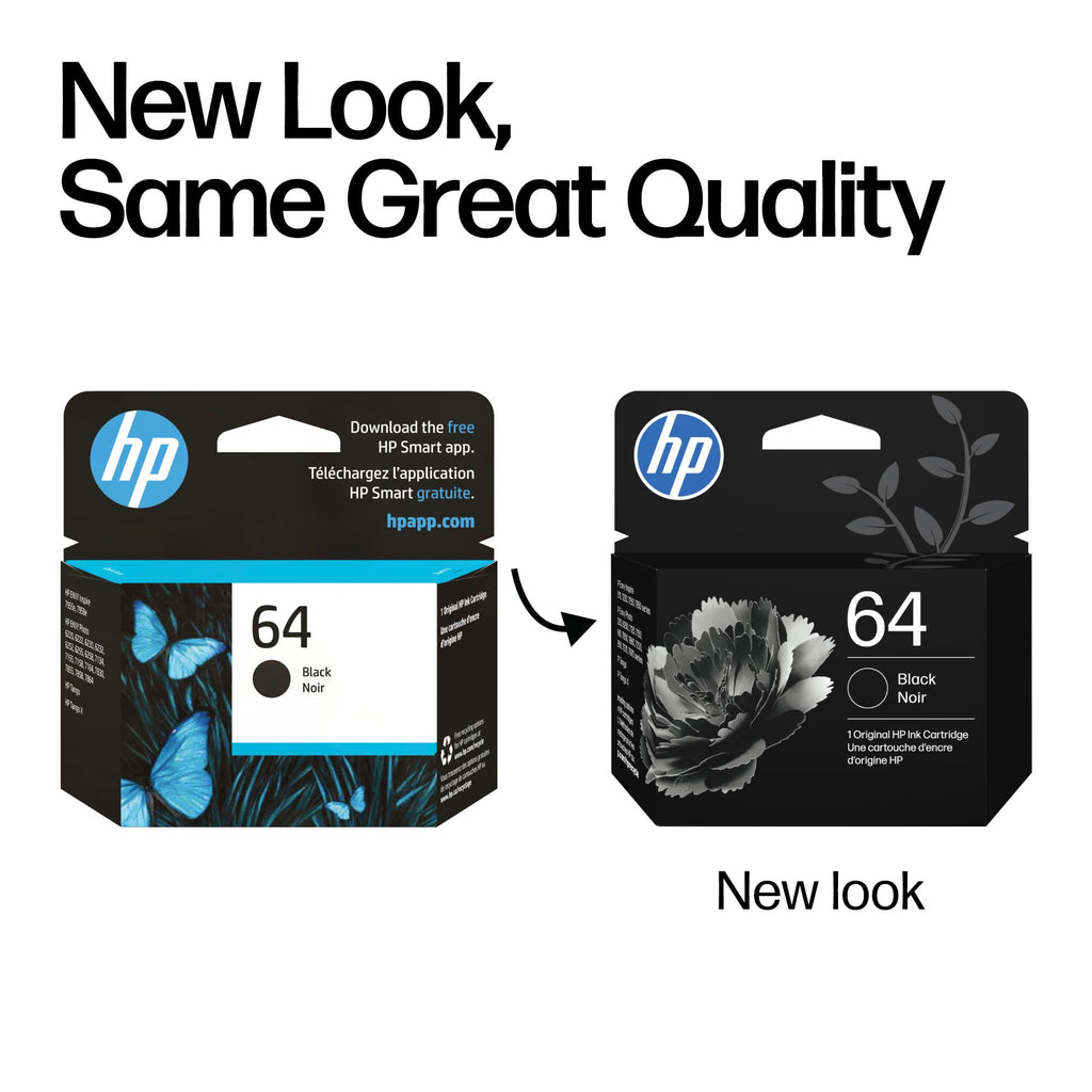 HP 64 Black Ink Cartridge | Works with Envy Inspire 7250e, 7950e, Envy Photo 6200, 7100, 7200, 7800, 7900, Tango Series | Eligible for Instant Ink | N9J90AN