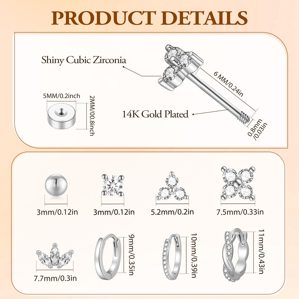 Turandoss 8 Pairs Hypoallergenic Silver Hoop Earrings for Women Trendy