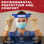 Medical Nation Face Shield | Case of 200 | Clear Plastic Face Shields for Women, Men & Kids, Anti-Fog, Lightweight Reusable Face Shield Mask, Safety Visor Cover with Comfortable Sponge & Elastic Band