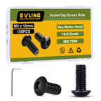 SVLING M5 x 10mm 150PCS Button Head Hex Socket Cap Screws Bolts, 10.9 Grade Alloy Steel, Allen Hex Drive, Full Thread, Black Oxide, with Hex Spanner