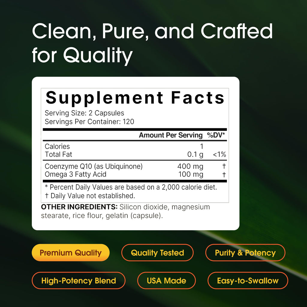 NatureBell CoQ10 400mg with Omega-3-240 Capsules - Antioxidant Supplement for Heart & Energy Health Support - Supports Cellular Energy* - Extra Strength Coenzyme Q10