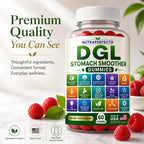 Sugar Free DGL Stomach Smoother Gummies with DGL Licorice, Slippery Elm, Marshmallow Root, Aloe Vera, Probiotic & Prebiotic Fiber, Ginger, Mastic Gum, L-Glutamine, Zinc Carnosine, Digestive Support