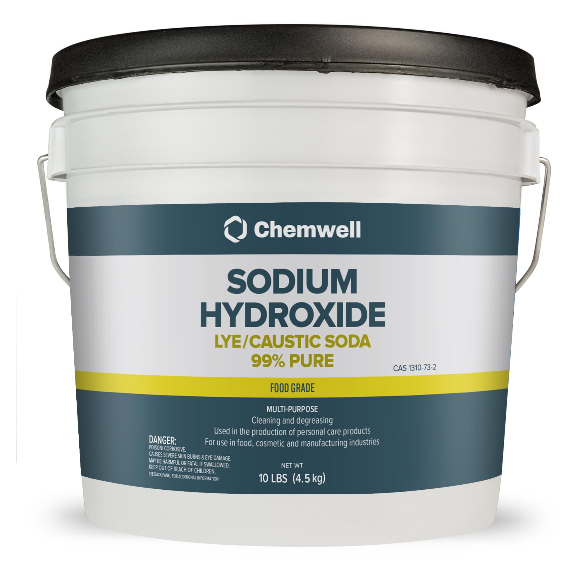 Chemwell Caustic Soda (10 lbs) - Pure Sodium Hydroxide Lye for Soap Making, Cleaning, Drain Opening or Maintenance & Industrial Use