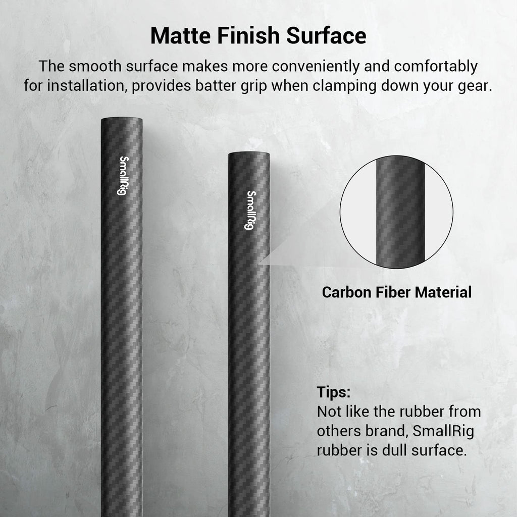 SmallRig 15mm Carbon Fiber Rod for 15mm Rod Support System (Non-Thread), 8 inches Long, Pack of 2