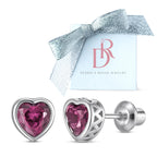 Heart Birthstone Screw Back Earrings, 925 Sterling Silver Hypoallergenic (June)