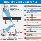 YUHX Brass Angle Stop Add-A-Tee Valve, 3/8 Inch Compression Outlet Easy Connect 3 Way Diverter 3/8"x3/8"x1/4" or3/8"Ice Maker RO System T