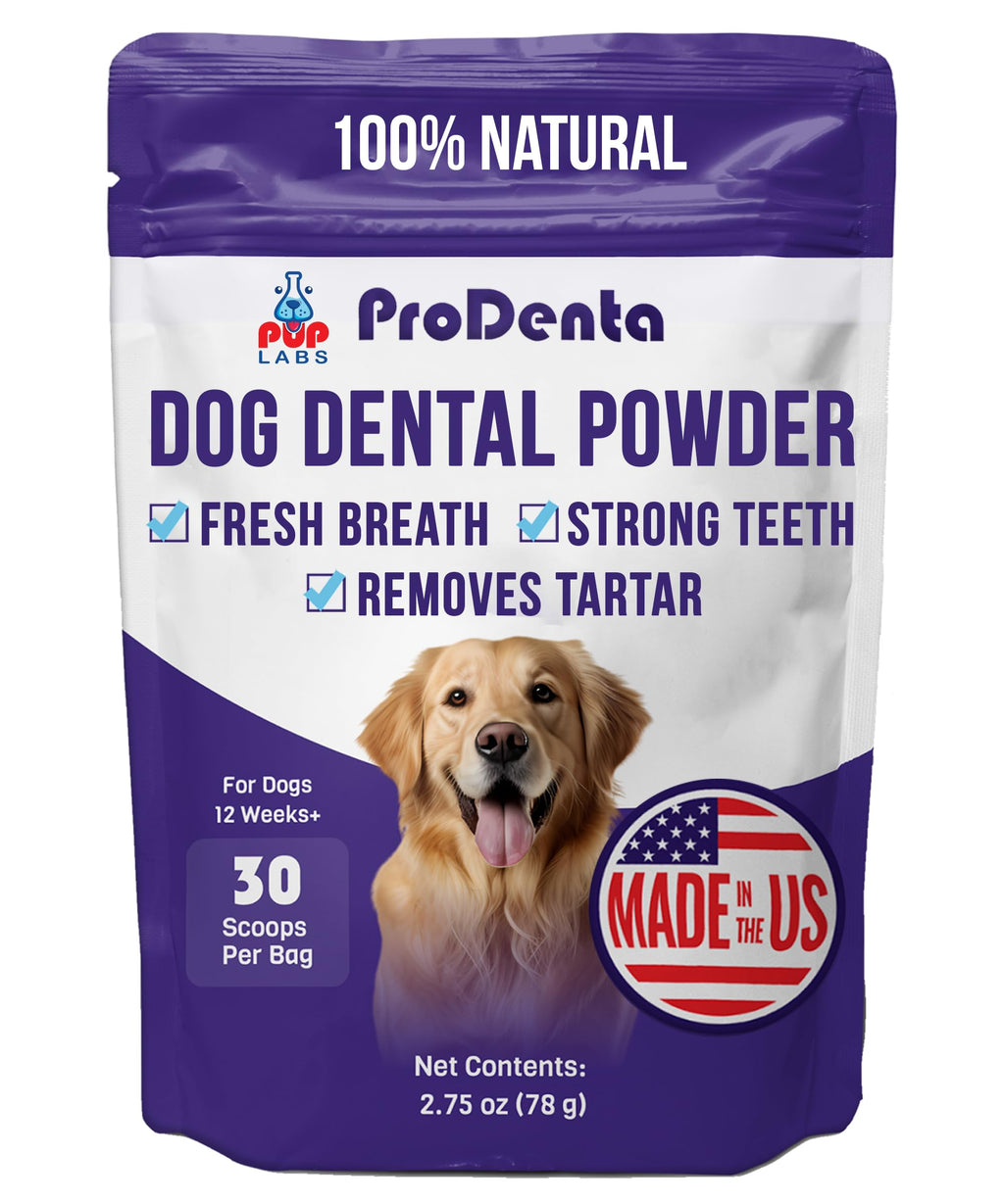 Pup Labs ProDenta, All-Natural Dog Dental Powder for Teeth Cleaning, Dental Powder for Dogs Teeth with Breath Freshener. Easy to use for Tartar Removal and Leaky Gums. Made in USA, 30 Servings