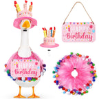 Memorywuu Happy Birthday Porch Goose Outfit Lawn Goose Cloth Costume for 23" Cement Plastic Patio Yard Statue Outdoor(Pink,Tutu Skirt)