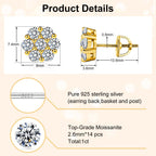Delzzad Flower Stud Earrings, 925 Sterling Silver Moissanite Jewelry