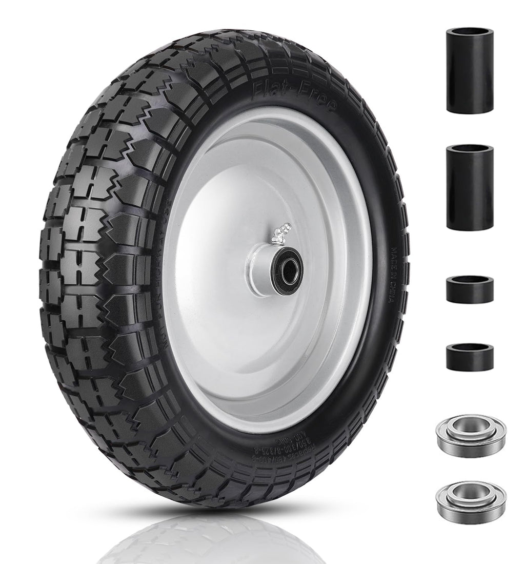 FEILOONG 4.80/4.00-8 Tire and Wheel, 14.5" Flat Free Wheelbarrow Tires