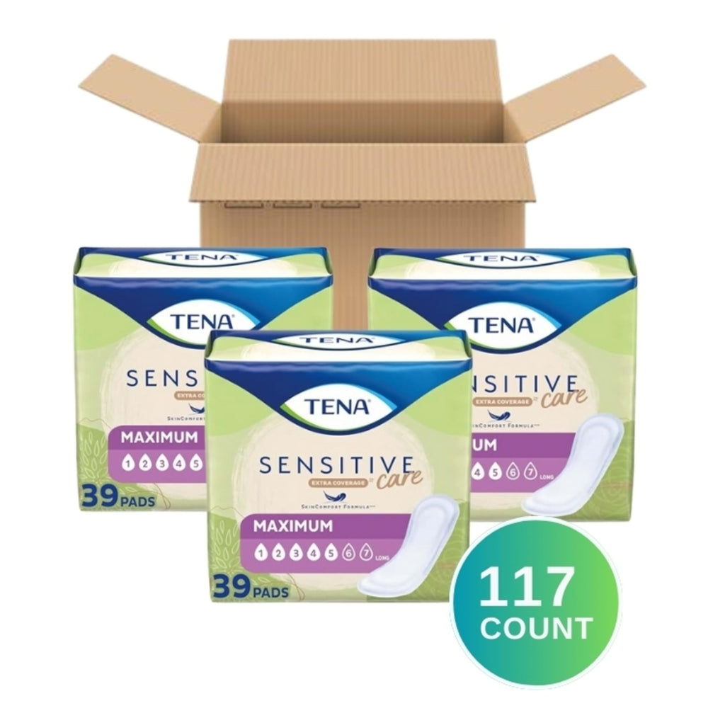 TENA Sensitive Care Incontinence Pads for Women, Bladder Control & Postpartum, Maximum Absorbency, Long - 117 Count