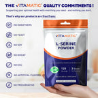 Vitamatic L-Serine Pure Powder 250 Gram | 2000 mg per Serving | 125 Servings | Unflavored | No Additives | Free of Soy, Eggs, Fish & Artificial Ingredients