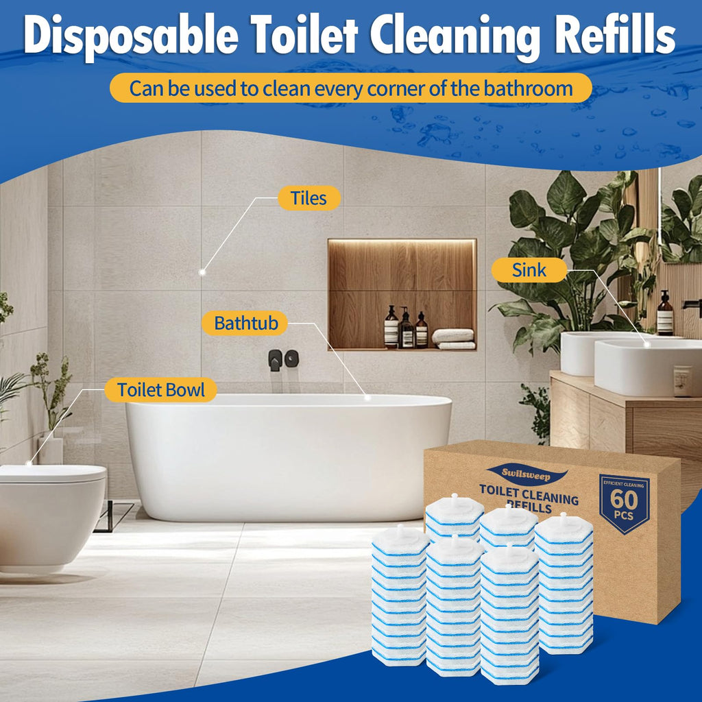 Swilsweep 40 Count Toilet Bowl Wand Refills, Disposable Toilet Cleaner Refills, Disposable Wand Heads Compatible with Clorox and the Most Toilet Brushes