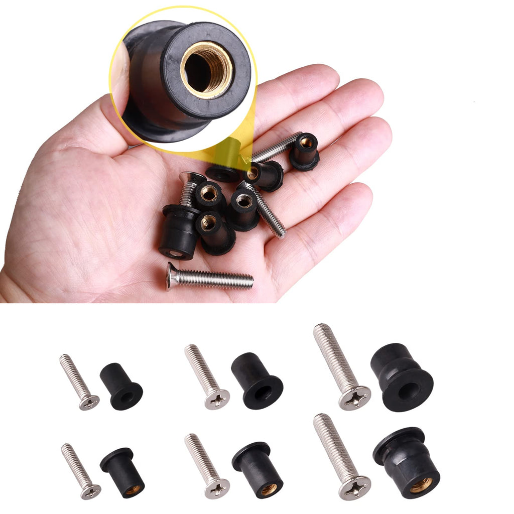 WEDAMER 72 Pairs M4 M5 M6 Neoprene Well Nuts with Stainless Steel Screw M5 Rubber Well Nuts Kayak Brass Copper Bolts Well Nut Kit for Kayak Motorcycle Boat Marine Windscreen Accessories (M4 M5 M6)