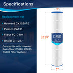 Grefilt C5030 Pool Filter Cartridges, Compatible with Hayward SwimClear C5030, C5020, C5025, Replaces Hayward CX1280XRE, Pleatco PA131-PAK4, Unicel C-7494, Filbur FC-1227, 524 sq. ft, 4-Pack