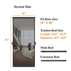 MAGZO Hanging Screen Door, Fits Door Size 28" x 80" (Curtain Size 30'' x 81''), Upgraded Fiberglass Mesh Net with Tension Rod&Hook&Loop (One Piece Can be Installed in 2 Ways), Weighted Bottom, Grey